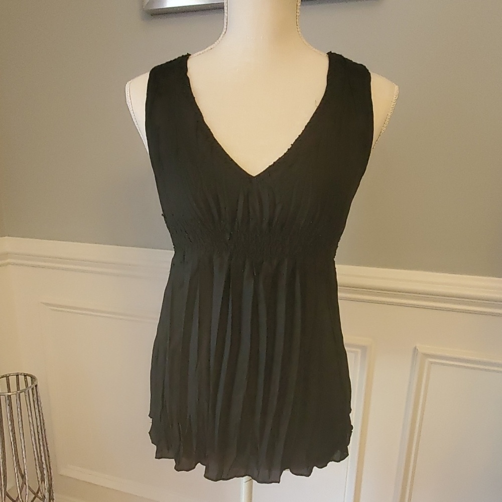 Express Black Babydoll Beaded Silk Sleeveless Tank Top V-Neck Women Size XS